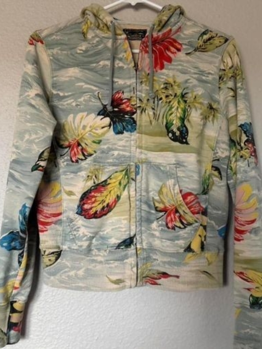 Lucky Brand Floral Bomber Jacket Blue & Multicolor Small Like New
